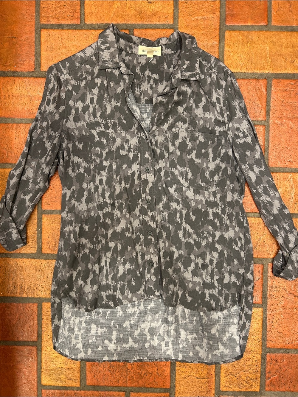 Lightweight Grey Printed Button-Front Women's Top